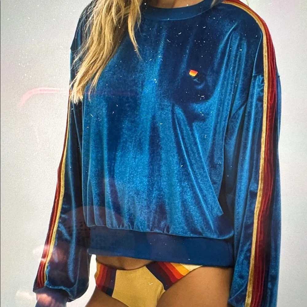 Aviator Nation Blue Velvet relaxed sweatshirt vintage blue